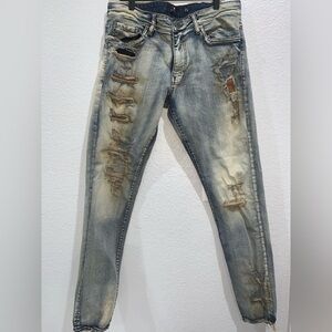 Jordan Craig Light Blue With Brown Distressed Sean‎ Jeans Size 34/33